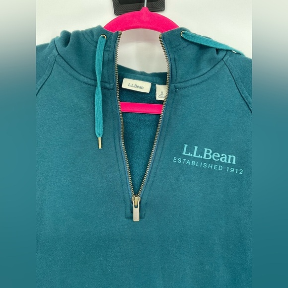 L.L.Bean Women’s Teal Quarter-Zip Hoodie Cozy Pullover Sweatshirt SZ M - Picture 2 of 6